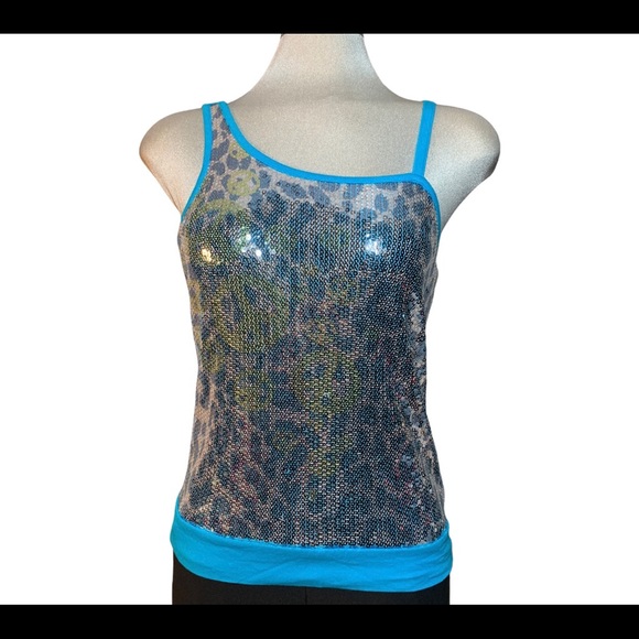 JUSTICE Girl  Blue   Embellished  Silver Sequin Top Size 14 - Picture 9 of 11